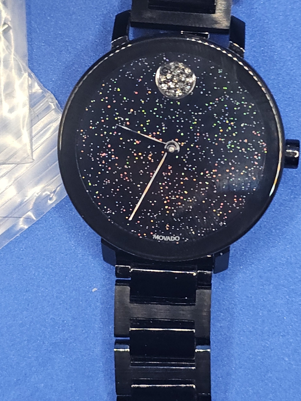 Movado BOLD Evolution Glitter Crystal Accent Dial and Black Ion-Plated Bracelet